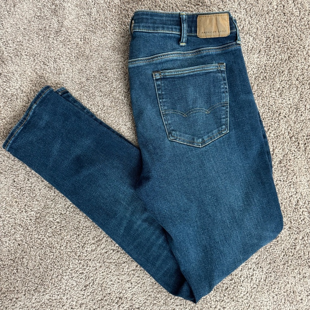 Men's AE Athletic Skinny Dark Blue Jeans | 38x34